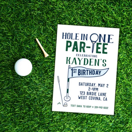 Hole in One Doodle Golf First Birthday Invitation Kaart