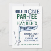 Hole in One Doodle Golf First Birthday Invitation Kaart (Voorkant)