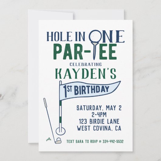 Hole in One Doodle Golf First Birthday Invitation Kaart (Voorkant)