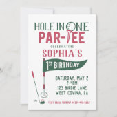 Hole in One Doodle Golf First Birthday Invitation Kaart (Voorkant)