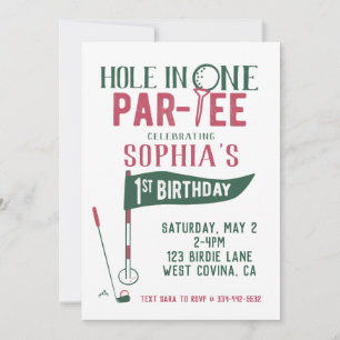 Hole in One Doodle Golf First Birthday Invitation Kaart