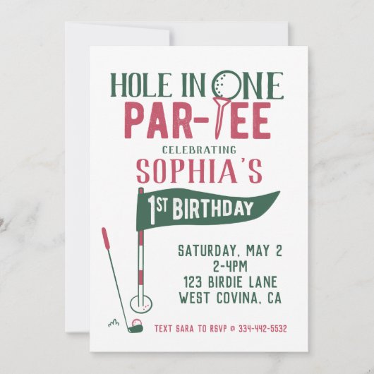 Hole in One Doodle Golf First Birthday Invitation Kaart (Voorkant)