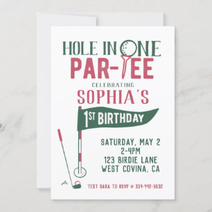 Hole in One Doodle Golf First Birthday Invitation Kaart