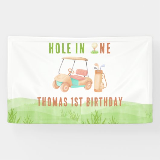 Hole In One Eerste Verjaardagsfeestje Spandoek (Horizontaal)