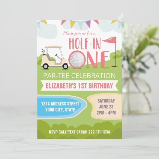 Hole in One Eerste verjaardagsuitnodiging voor mei Kaart (Staand voorkant)