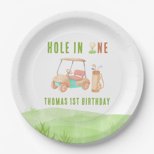 Hole In One First Birthday Party Papieren Bordje (Voorkant)