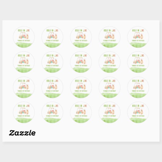 Hole In One First Birthday Party Ronde Sticker (Vel)