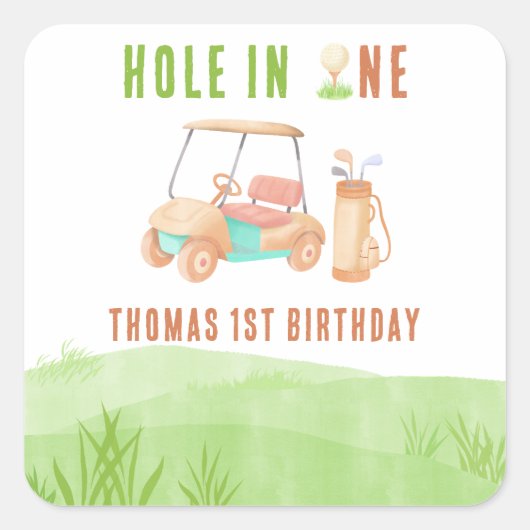 Hole In One First Birthday Party Vierkante Sticker (Voorkant)