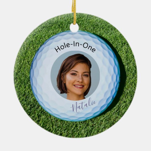 Hole-in-One foto getekend Golfbal Keramisch Ornament (Achterkant)