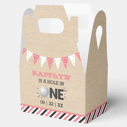 Hole in one Girls Golf 1st Birthday Par-t-shirt Bedankdoosjes (Geopend)