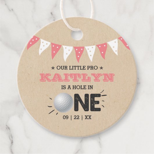 Hole in one Girls Golf 1st Birthday Par-t-shirt Bedankjes Labels (Voorkant)