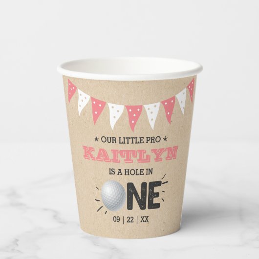 Hole in one Girls Golf 1st Birthday Par-t-shirt Papieren Bekers (Achterkant)