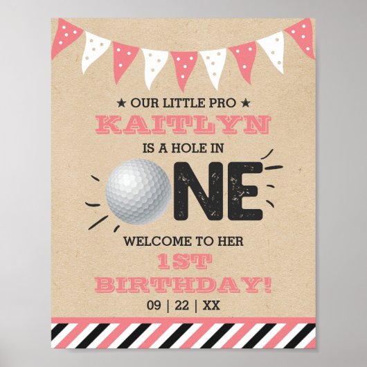 Hole in one Girls Golf 1st Birthday Par-t-shirt Poster (Voorkant)