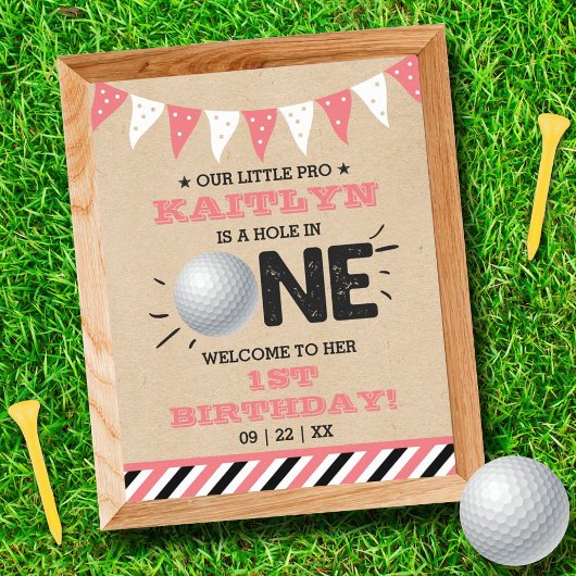 Hole in one Girls Golf 1st Birthday Par-t-shirt Poster