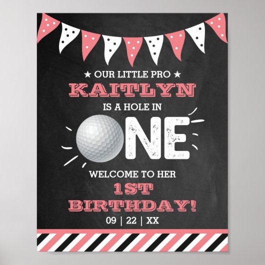 Hole in one Girls Golf 1st Birthday Par-t-shirt Poster (Voorkant)