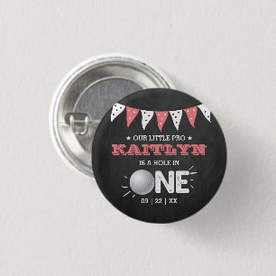 Hole in one Girls Golf 1st Birthday Par-t-shirt Ronde Button 3,2 Cm