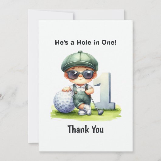 Hole in One Golf 1e verjaardag Bedankkaart (Voorkant)