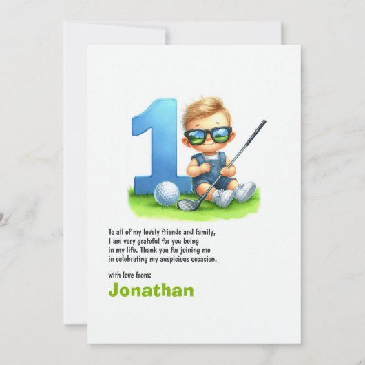 Hole in One Golf 1e verjaardag Bedankkaart (Achterkant)