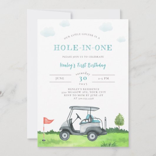 Hole-in-One Golf 1e verjaardag uitnodiging (Voorkant)