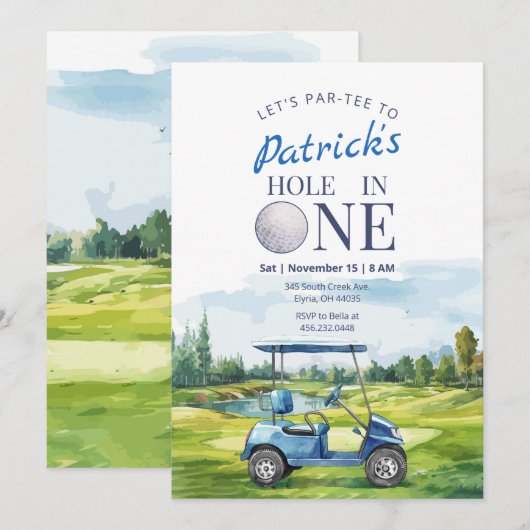 Hole in One Golf 1e verjaardag uitnodiging (Voorkant / Achterkant)