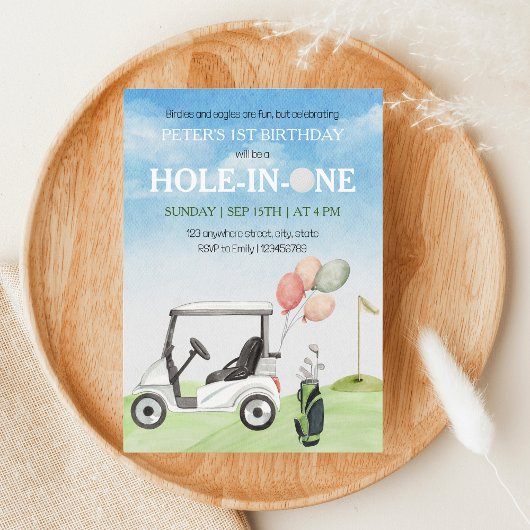Hole in One Golf 1e Verjaardag Waterverf Kaart