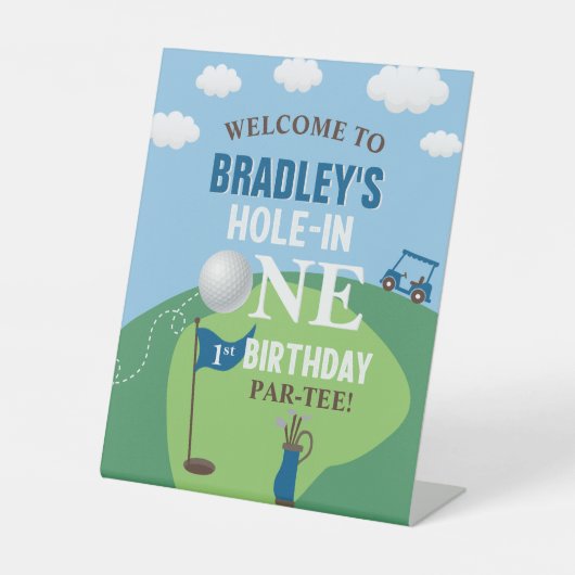 Hole in One Golf 1e verjaardag Welkom Reclamebord Met Voetstuk (Voorkant)