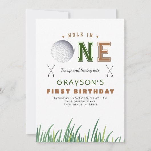 Hole-in-One Golf 1e verjaardagsfeest Kaart (Voorkant)