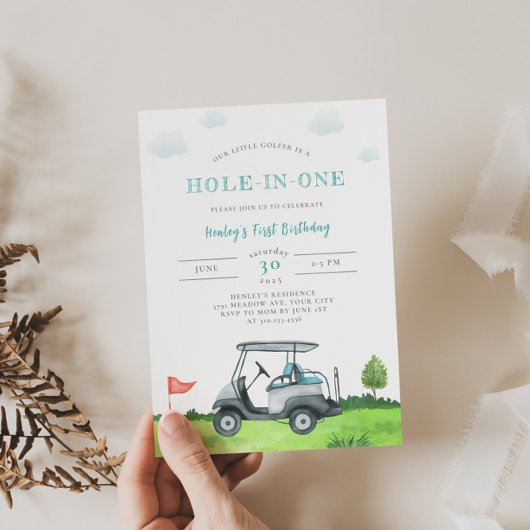 Hole-In-One Golf 1e verjaardagsuitnodiging Kaart