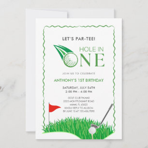 Hole In One Golf 1e Verjaardagsuitnodiging Kaart