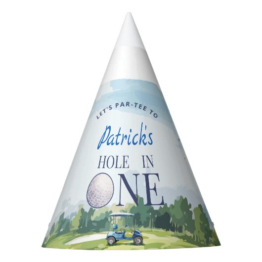 Hole In One Golf 1st Birthday  Feesthoedjes (Voorkant)