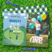 Hole in one Golf 1st Birthday Photo Bedankkaart
