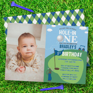 Hole in one Golf 1st Birthday Photo Kaart