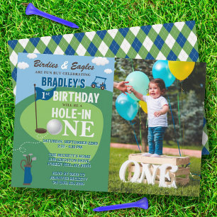 Hole in one Golf 1st Birthday Photo Kaart