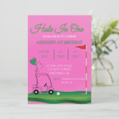 Hole in One Golf 1st Girl Verjaardag Uitnodiging (Staand voorkant)