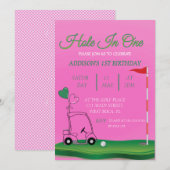 Hole in One Golf 1st Girl Verjaardag Uitnodiging (Voorkant / Achterkant)