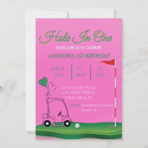 Hole in One Golf 1st Girl Verjaardag Uitnodiging