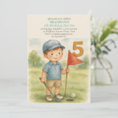 Hole in One Golf Boy 5e verjaardag Par-Tee Kaart (Staand voorkant)