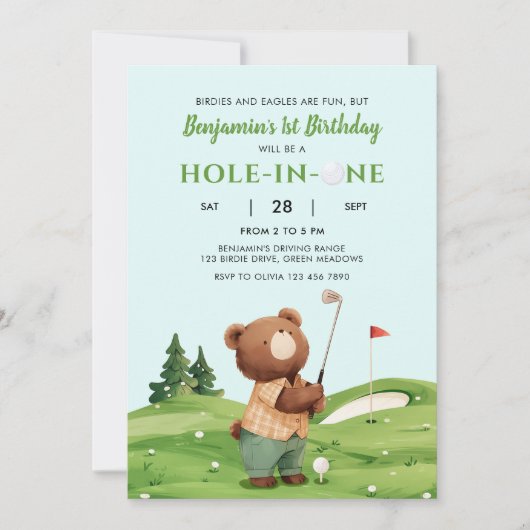 Hole in One Golf Boy Blue First Birthday Par-T-shi Kaart (Voorkant)