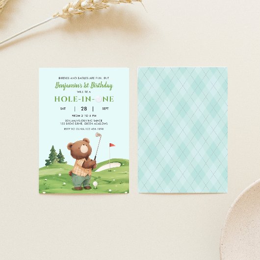 Hole in One Golf Boy Blue First Birthday Par-T-shi Kaart