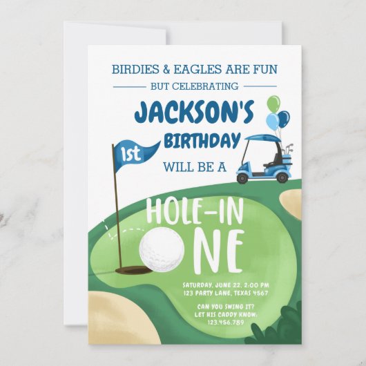 Hole in One Golf Boy Eerste Verjaardag Par-T-shirt Kaart (Voorkant)