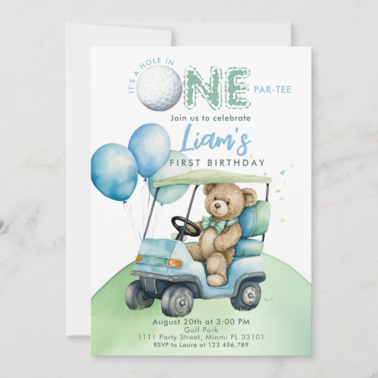 Hole in One Golf Boy Eerste Verjaardag Par-T-shirt Kaart (Voorkant)