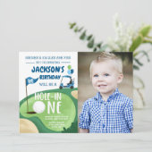 Hole in One Golf Boy Eerste Verjaardag Par-T-shirt Kaart (Staand voorkant)