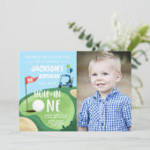 Hole in One Golf Boy Eerste Verjaardag Par-T-shirt Kaart (Staand voorkant)