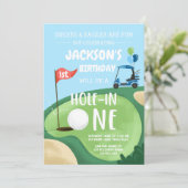 Hole in One Golf Boy Eerste Verjaardag Par-T-shirt Kaart (Staand voorkant)