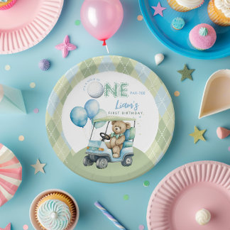 Hole in One Golf Boy Eerste Verjaardag Par-T-shirt Papieren Bordje