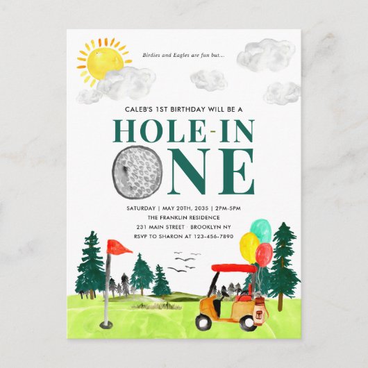 Hole in One Golf Boy Golfen Par-t-shirt 1e Verjaar Briefkaart (Voorkant)