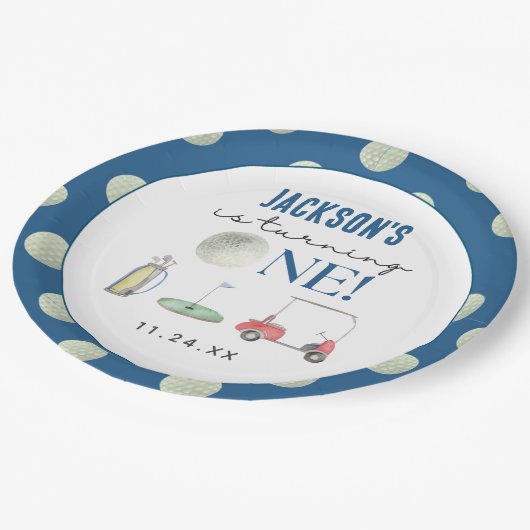 Hole in One Golf Boy Verjaardag Papieren Bordje (Gekanteld)