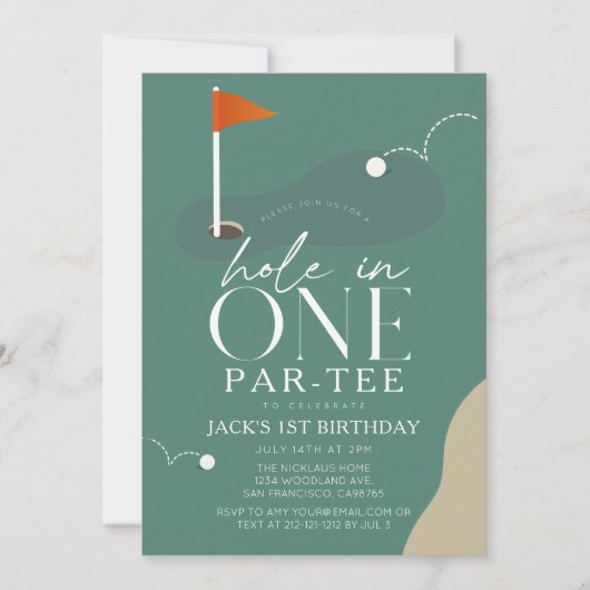 Hole in One Golf Course 1st Birthday Par-Tee Kaart (Voorkant)
