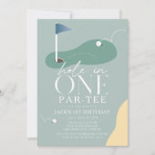 Hole in One Golf Fairway Par-Tee Boy 1st Birthday Kaart (Voorkant)