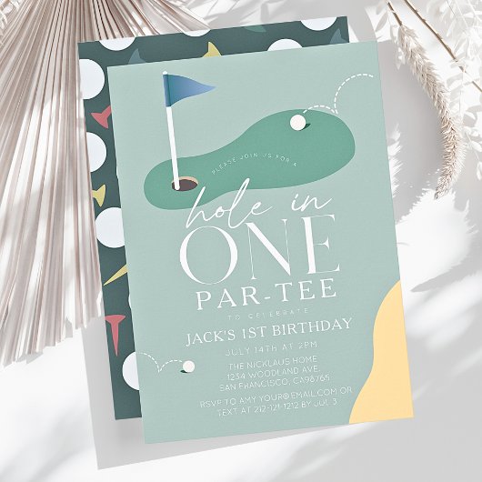 Hole in One Golf Fairway Par-Tee Boy 1st Birthday Kaart